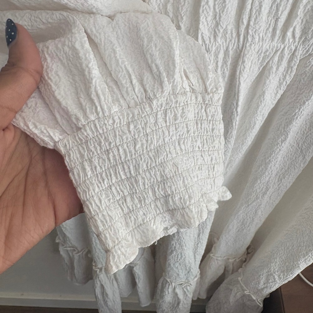 Calvin Klein White Textured V-Neck Midi Dress Smocked Waist Size 6 - Picture 9 of 11